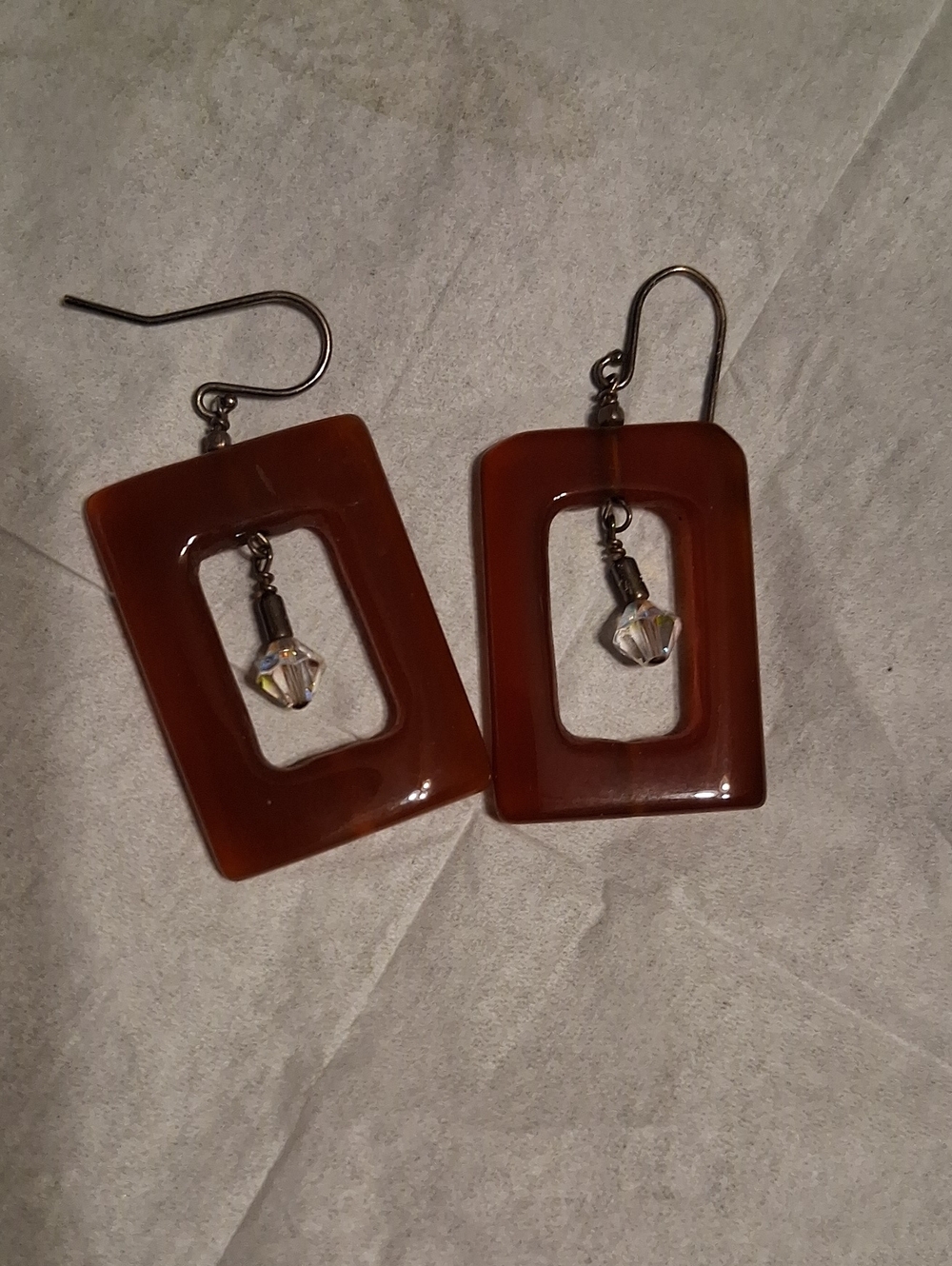 Rectangular Amber Crystal Dangle Earrings with Crystal Accent